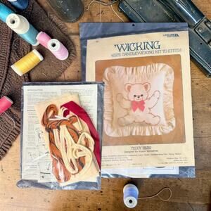 Vintage Candlewicking Teddy Bear Kit | Complete Craft Set for Handmade Pillow
